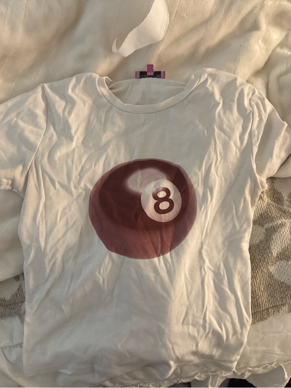 Edikted White Tee with Pink and Teal Logo Tag